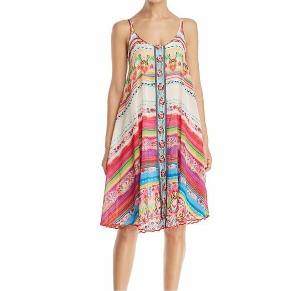 JOHNNY WAS Taleah Ribbon-Trim Georgette Tent Swing Dress Rose Beach- Size‎ XS - Picture 1 of 11